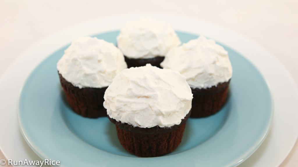 Whipped Cream Frosting on Chocolate Cupcakes