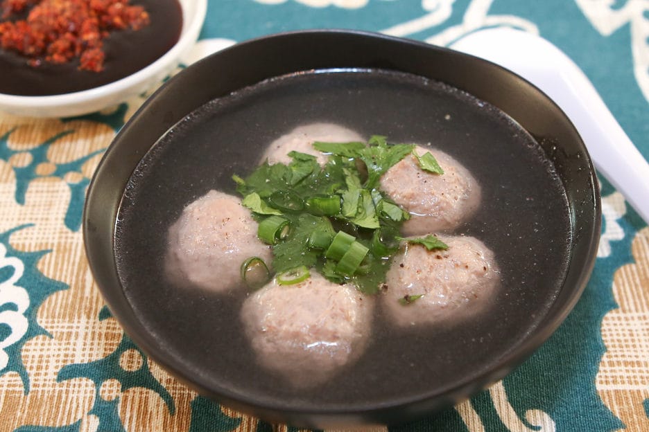 Quick Meal or Appetizer - Beef Meatballs in a Light Broth Served with a Hoisin Chili Paste Dipping Sauce