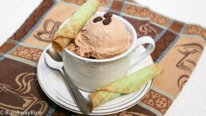 Homemade Coffee Ice Cream with Pandan Waffle Cookies--so easy to make and so decadent!