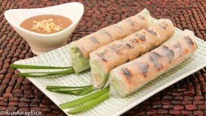 These rice paper rolls made with grilled pork sausages and fresh greens make a wonderful appetizer!