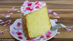 Beautiful and Delicate Orange Chiffon Cake with Edible Flowers | recipe from runawayrice.com