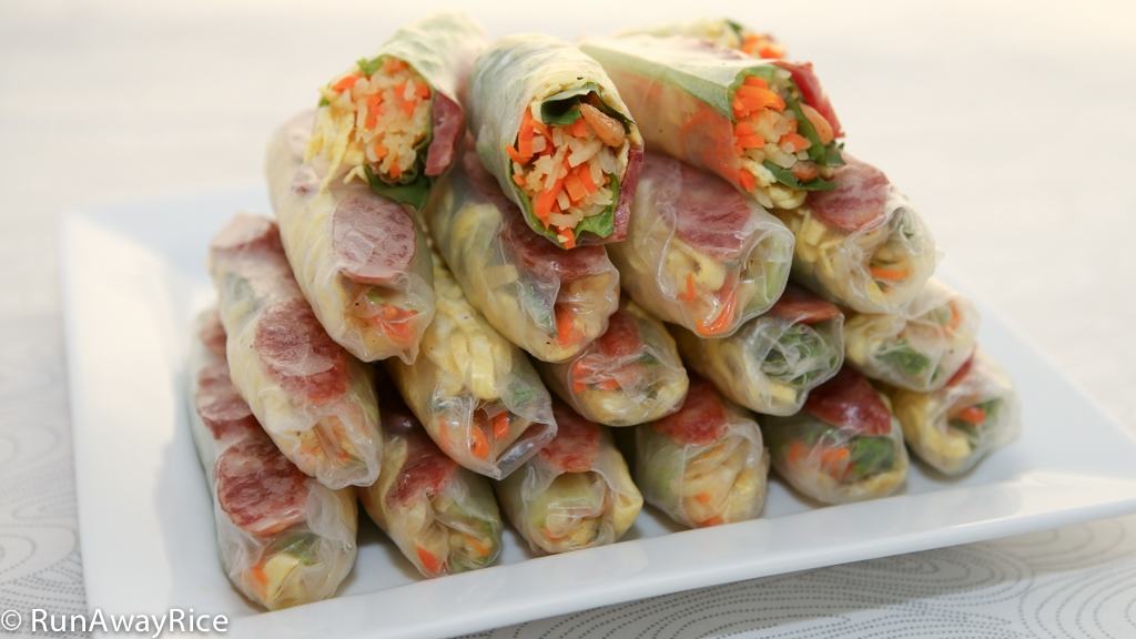Refreshing, Crunchy and Savory-Fresh Spring Rolls with Chinese Sausage, Jicama, Carrots, Shrimp and Egg (Bo Bia) | recipe from runawayrice.com