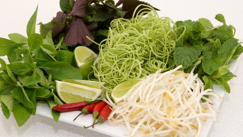 Essential herbs and veggies to serve with Crab Noodle Soup (Bun Rieu) | recipe from runawayrice.com