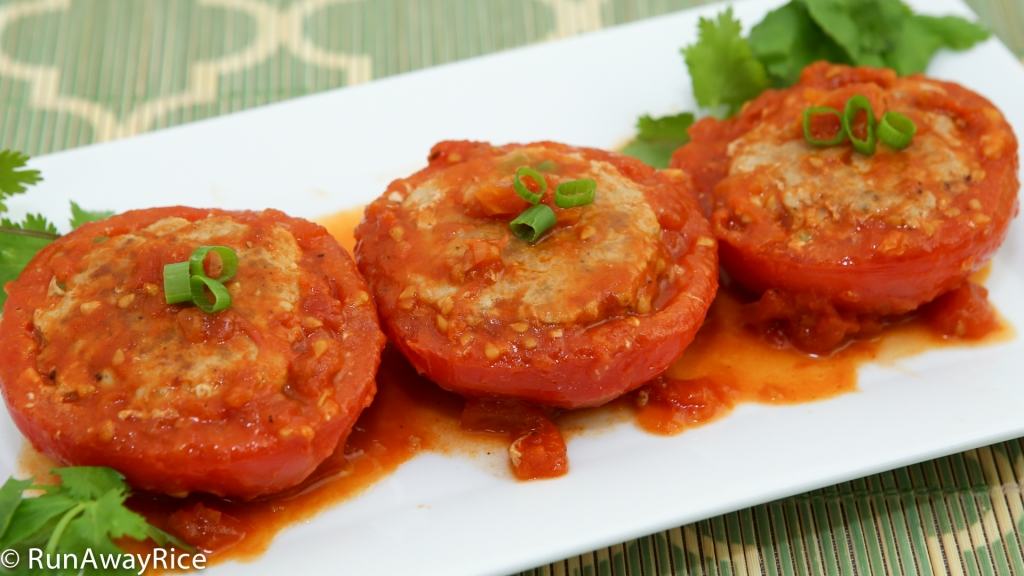 Stuffed Tomatoes (Ca Chua Nhoi Thit) - meat-filled tomatoes in a hearty sauce