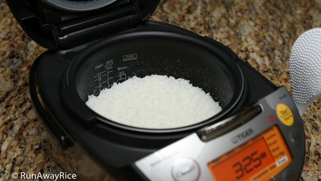 Tiger IH Rice Cooker - First pot of white rice is finished | runawayrice.com