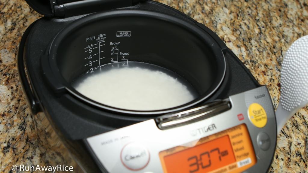 Tiger IH 5.5 Rice Cooker - Cooking the first pot of white rice | runawayrice.com