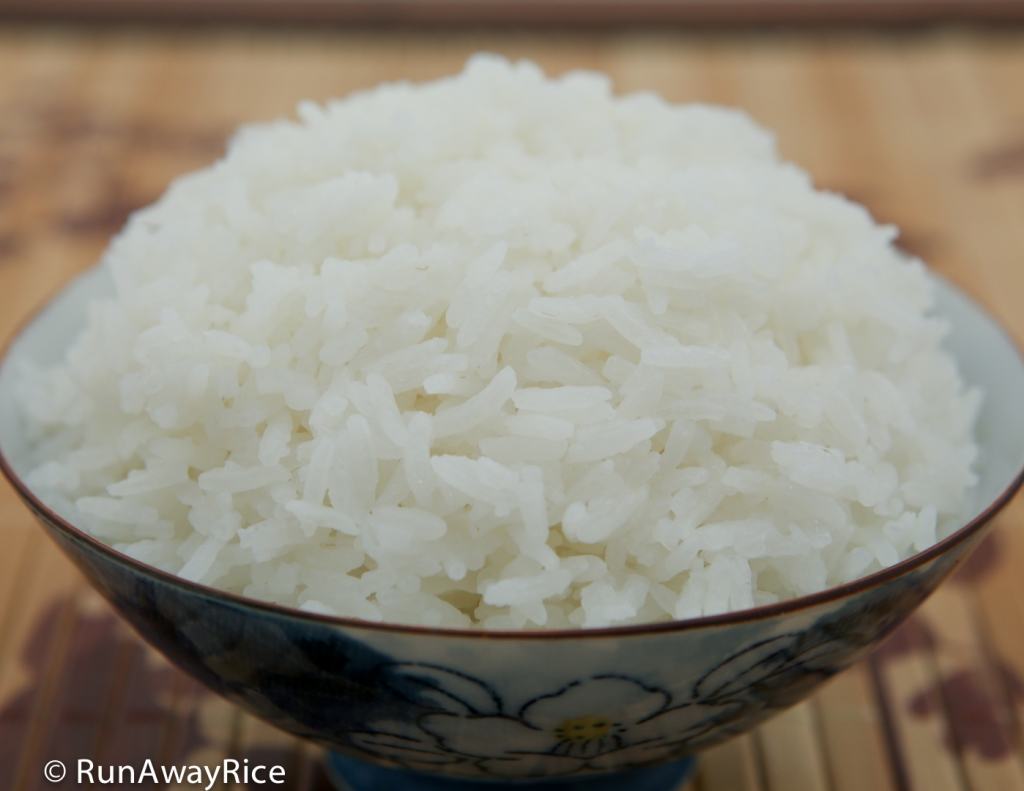 A bowl of hot and fluffy white rice made by the Tiger IH rice cooker | runawayrice.com