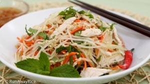 Kohlrabi Chicken Salad (Nom Su Hao Thit Ga) - refreshing and crispy salad with a flavorful dressing | recipe from runawayrice.com