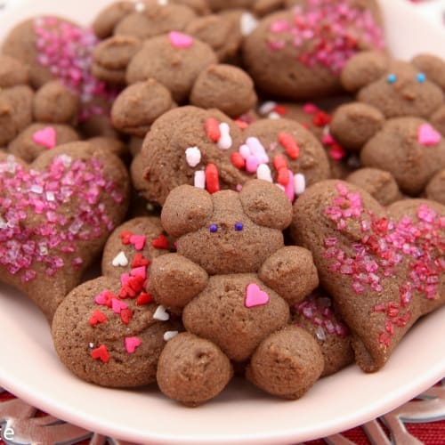 Chocolate Shortbread Cookies for Valentine's Day - Adorable heart and teddy bear cookies decorated with Valentine sprinkles and sanding sugar | recipe from runawayrice.com