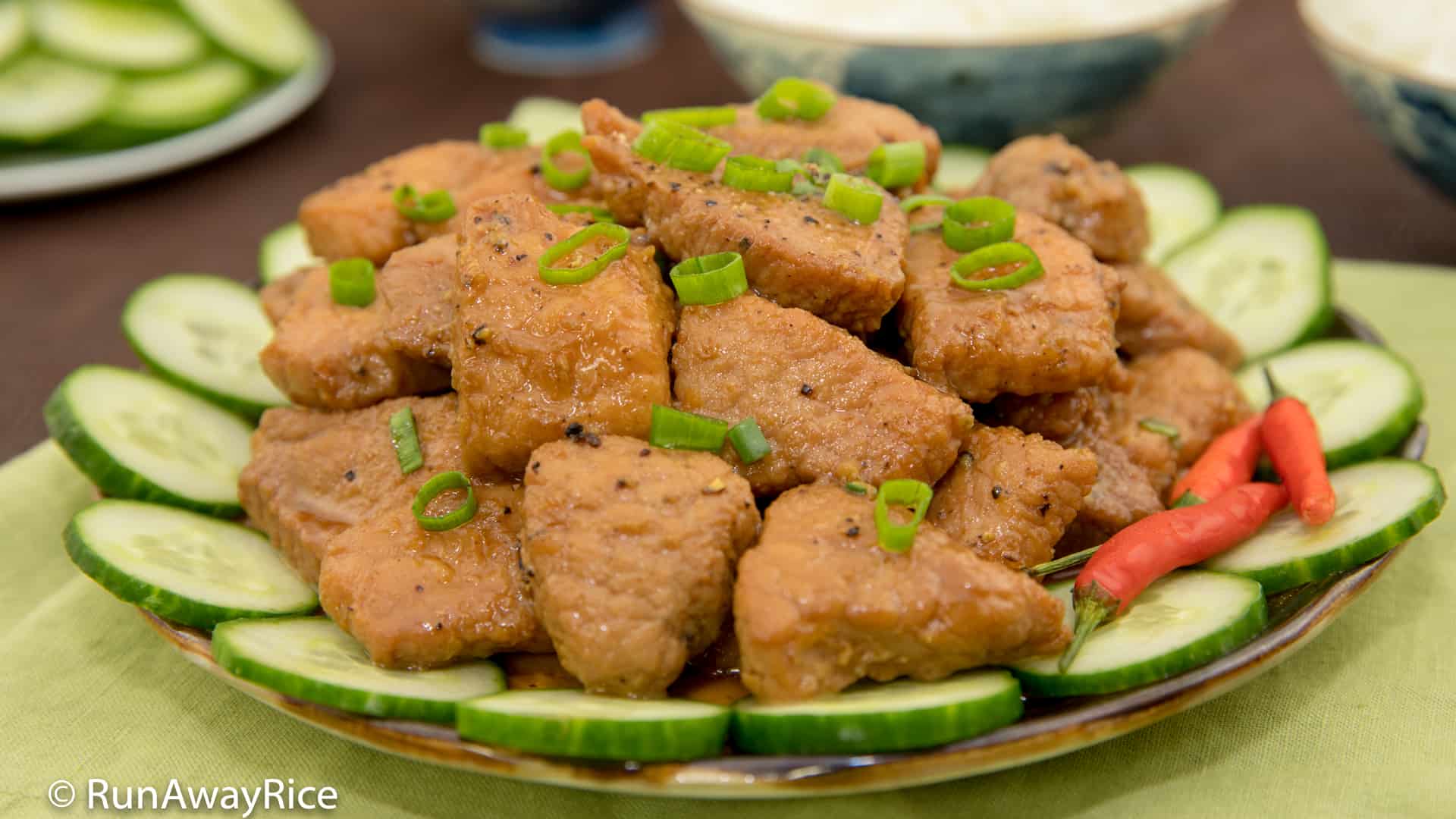 Braised Black Pepper Pork (Thit Kho Tieu) - Savory, Tender Braised Pork | recipe from runawayrice.com